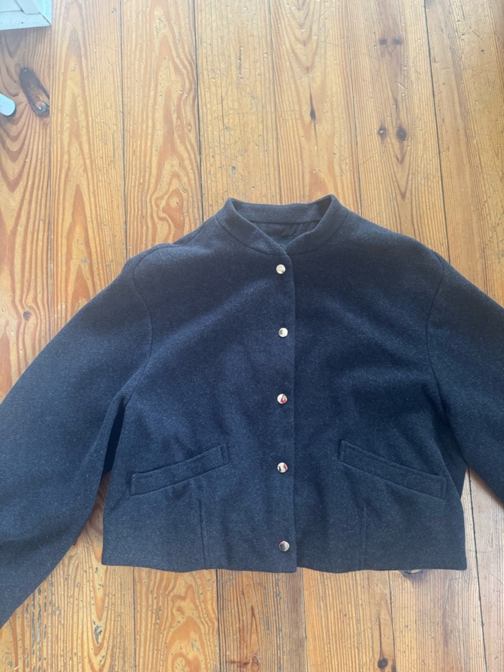 Zara Black Collarless Button-Front Women's Jacket
